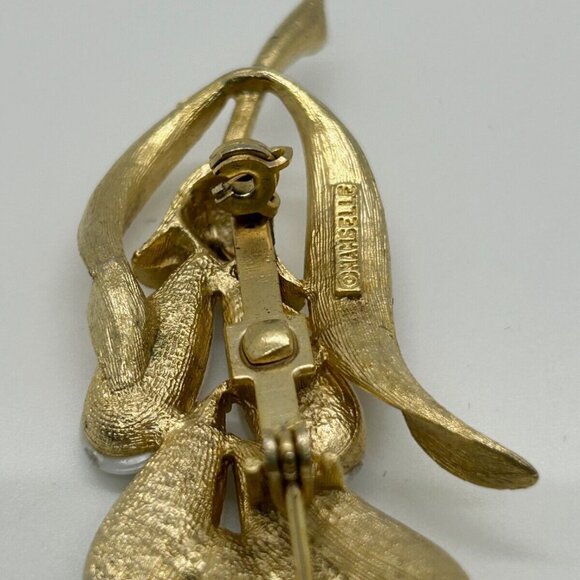 Mamselle Floral Brooch Faux Pearl Freesia Gold-Tone Leaf Finish Vintage Jewelry - Picture 6 of 10